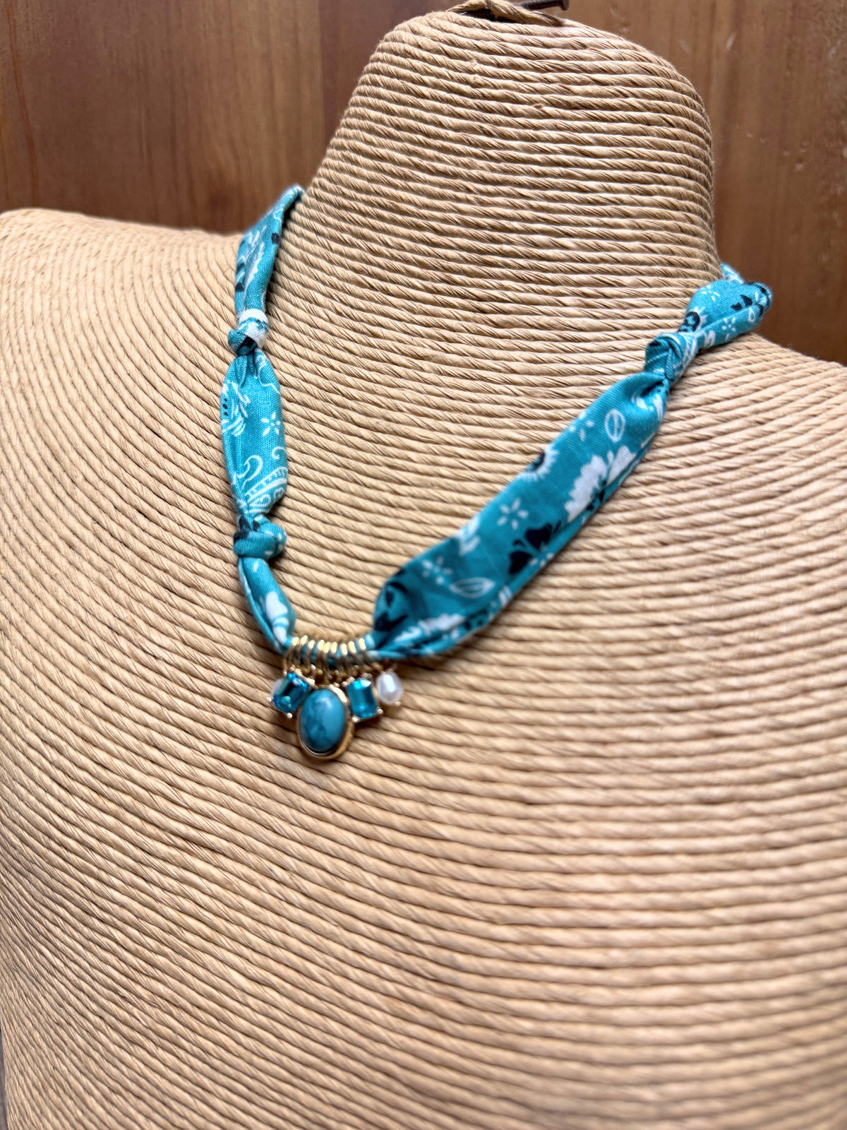 Turquoise Charm Scarf Necklace | Turquoise Paisley