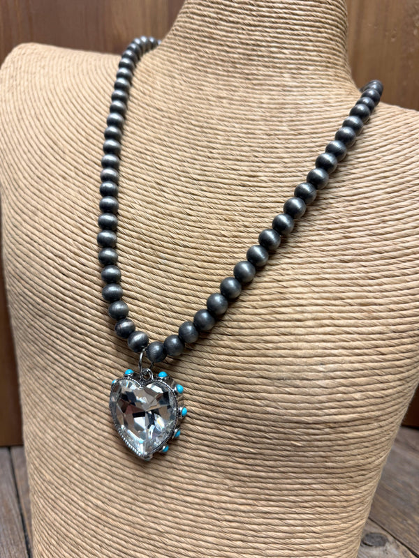 Heart Clear Stone Turquoise Western Necklace | Silver