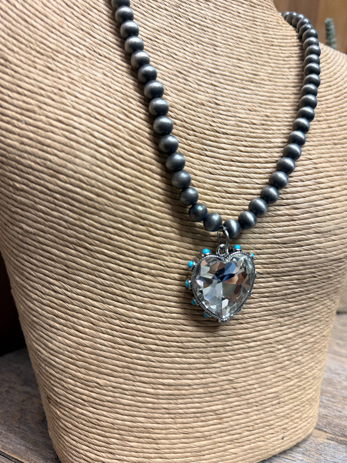 Heart Clear Stone Turquoise Western Necklace | Silver
