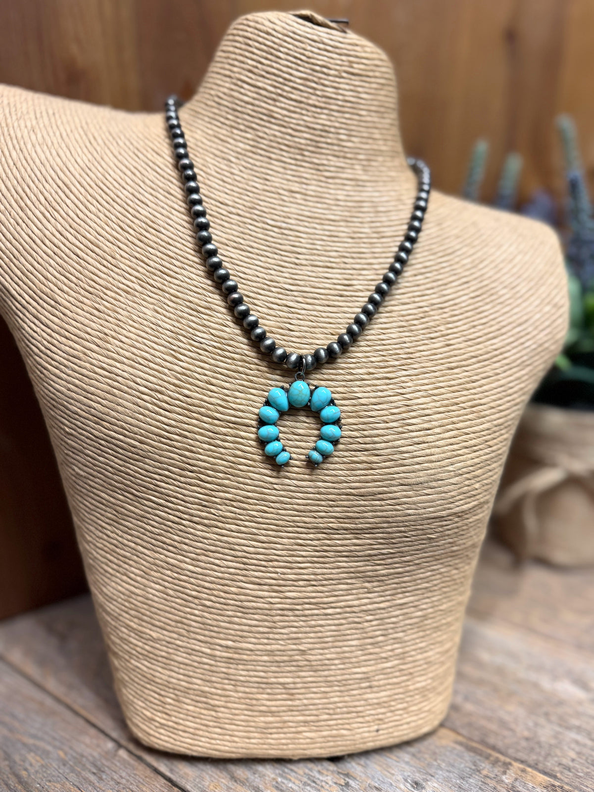 Turquoise Squash Blossom Western Necklace | Silver