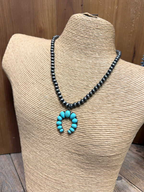 Turquoise Squash Blossom Western Necklace | Silver