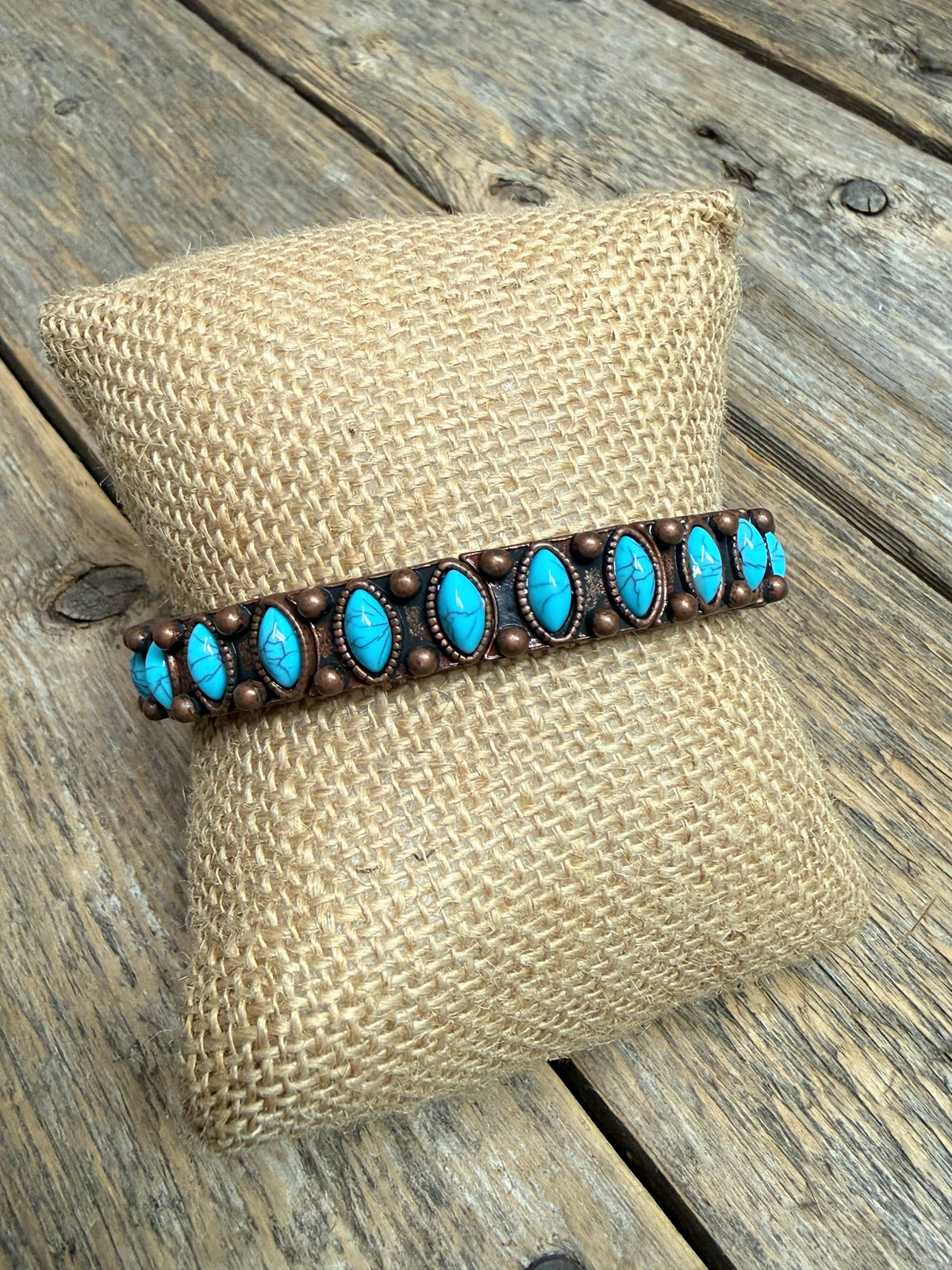 Turquoise Western Stone Stretch Bracelet | Copper