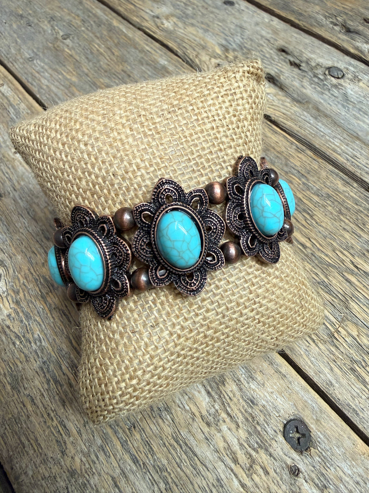 Turquoise Western Stone Stretch Bracelet | Copper