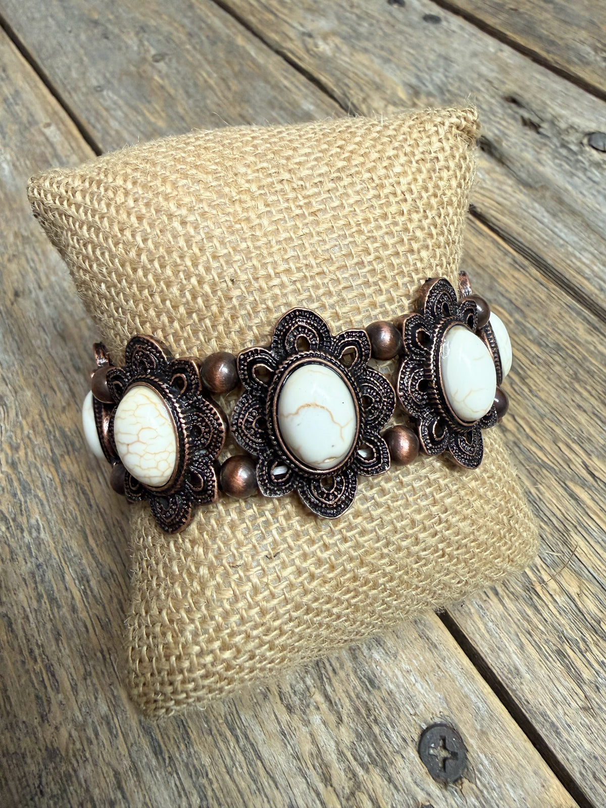 Ivory Western Stone Stretch Bracelet | Copper