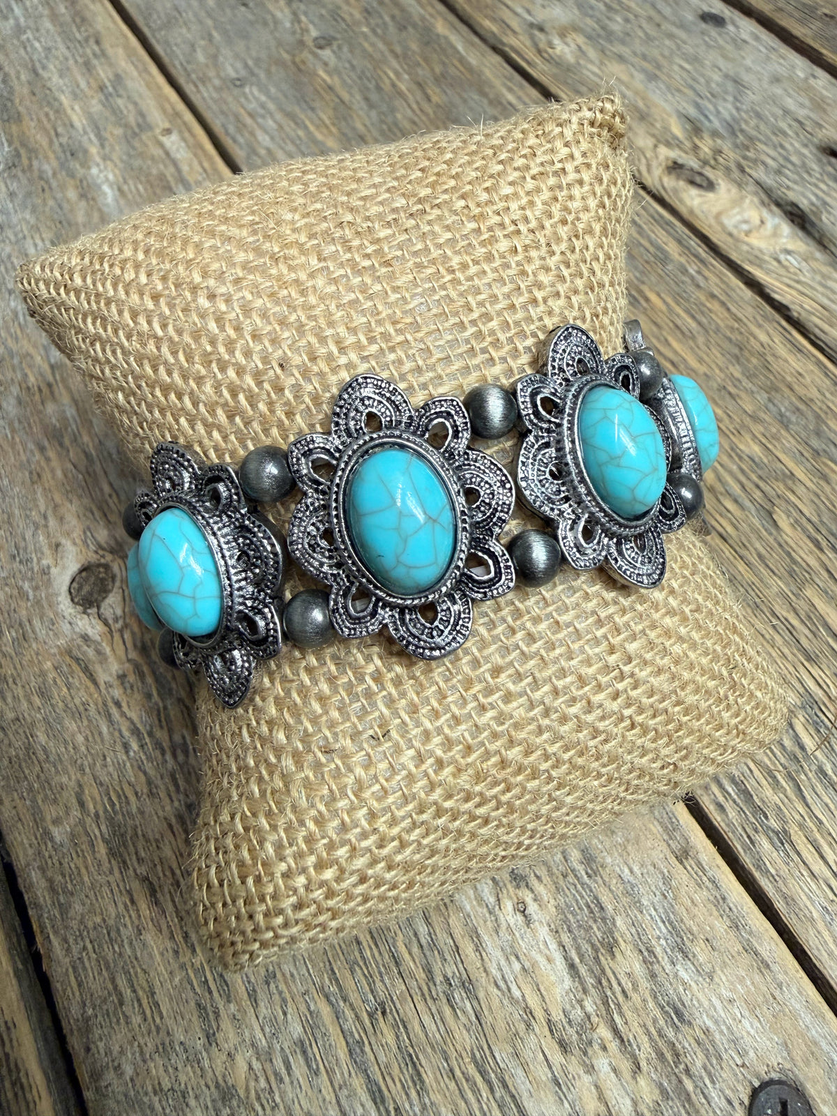 Turquoise Western Stone Stretch Bracelet | Silver