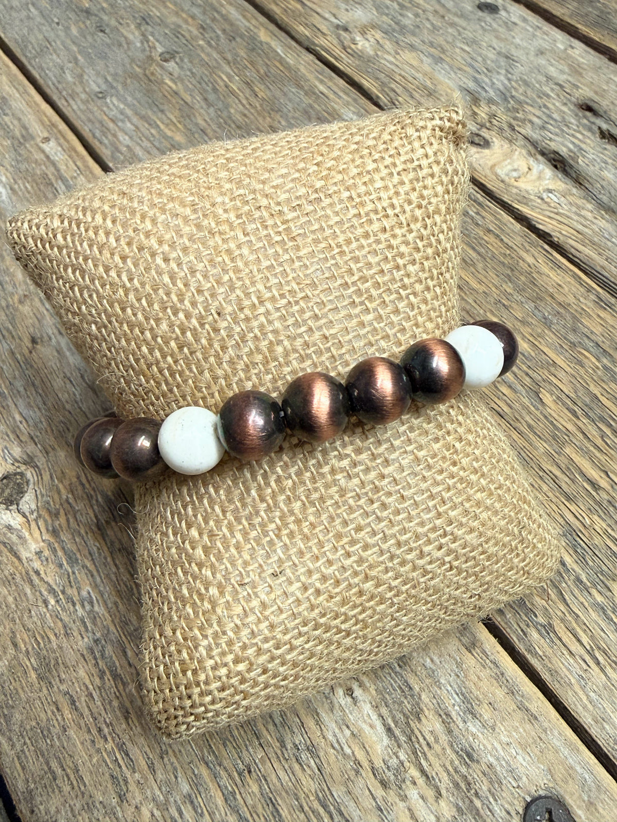 Ivory Western Beaded Stretch Bracelet | Copper