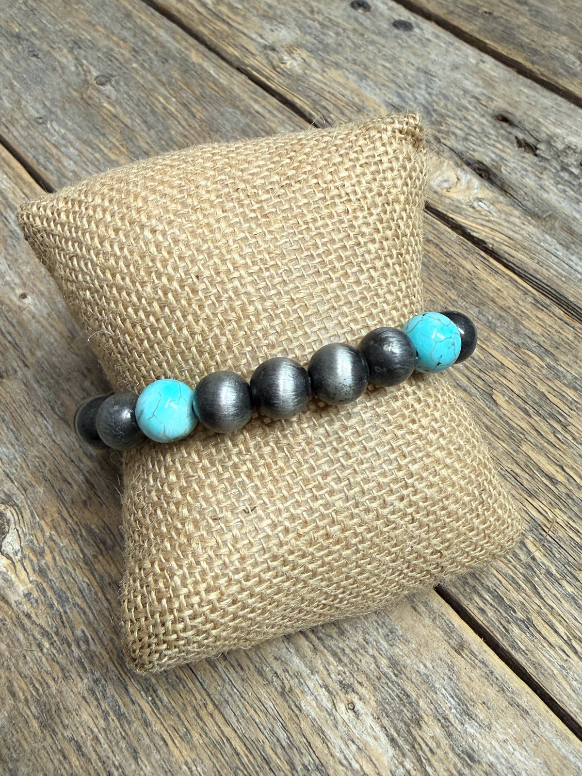 Turquoise Western Beaded Stretch Bracelet | Silver