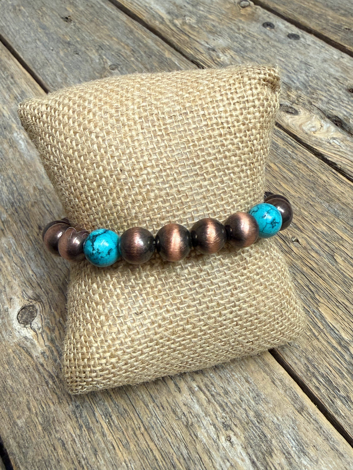 Turquoise Western Beaded Stretch Bracelet | Copper