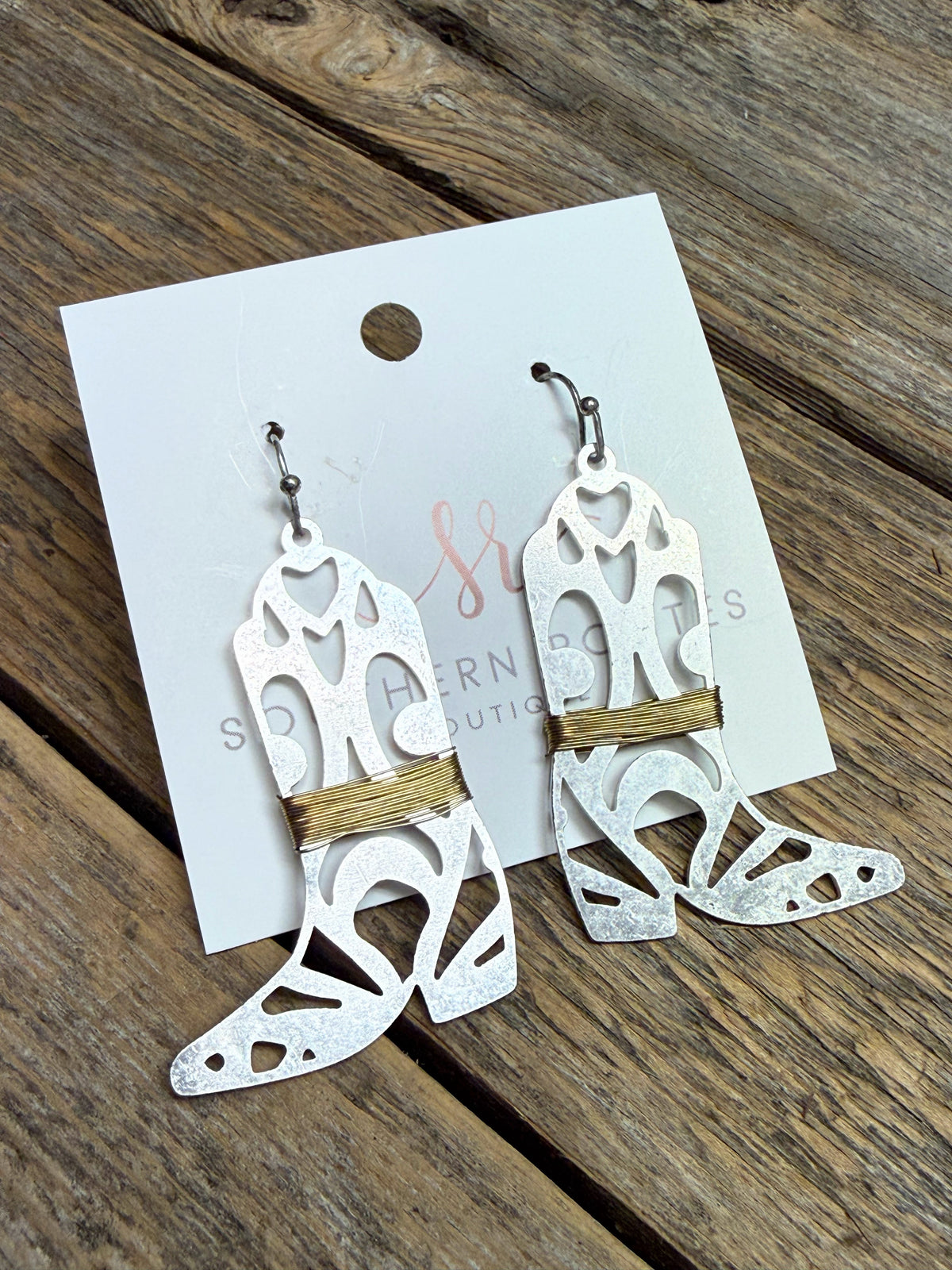 Metal Wire Wrap Boot Earrings | Silver