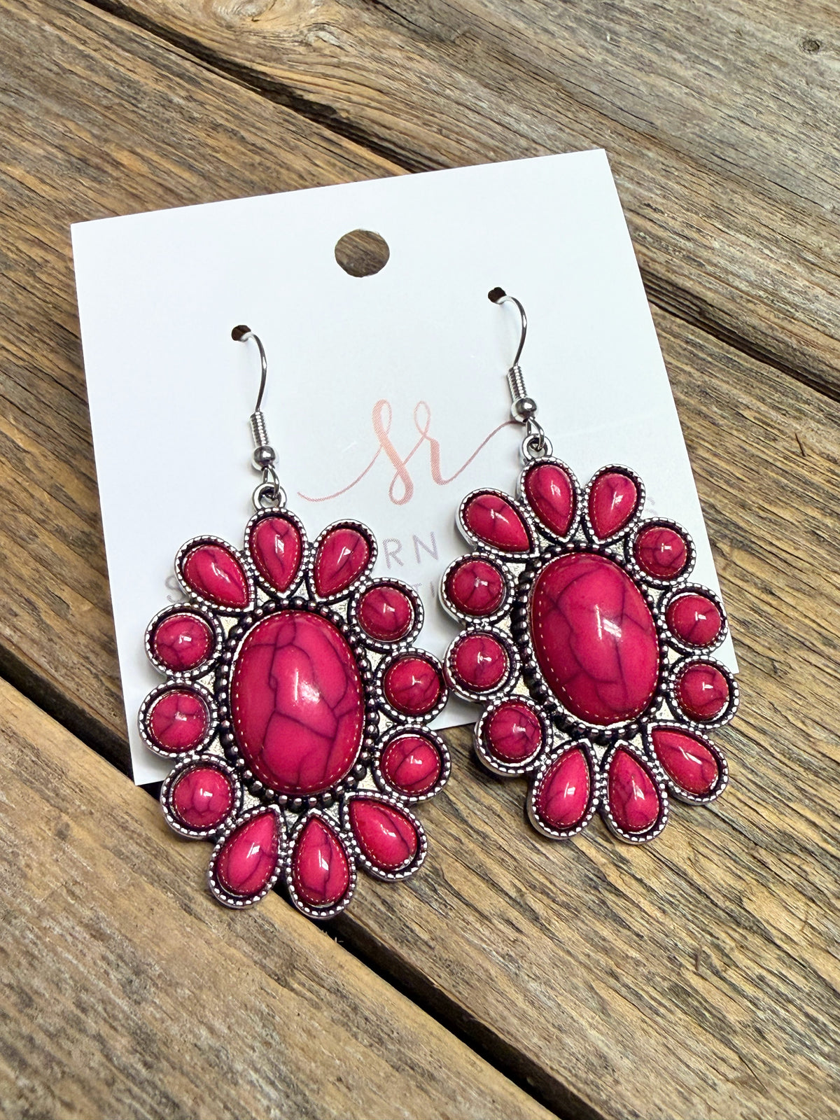 Fuchsia Concho Earrings | Silver