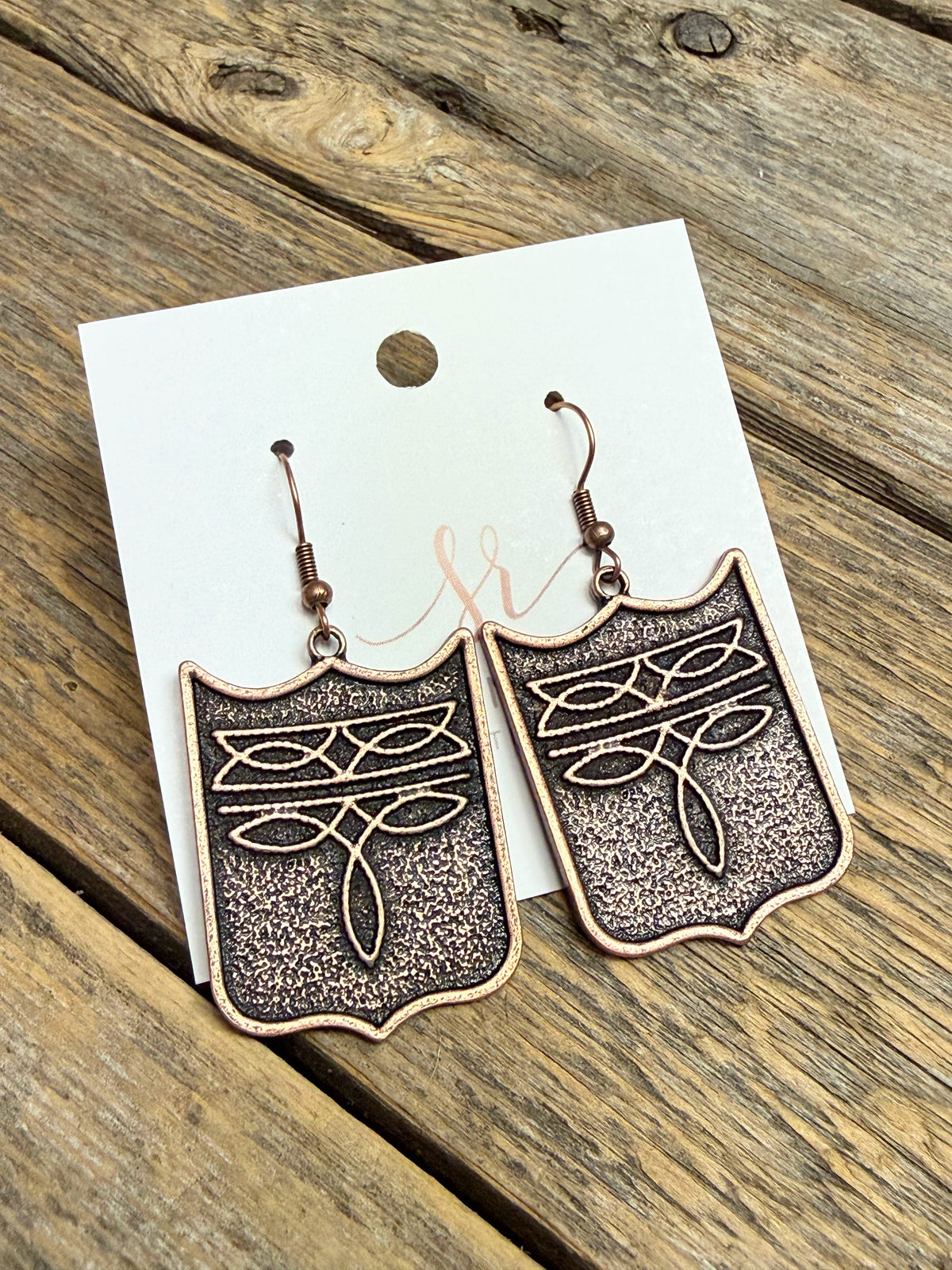 Boot Stitch Western Earrings | Copper