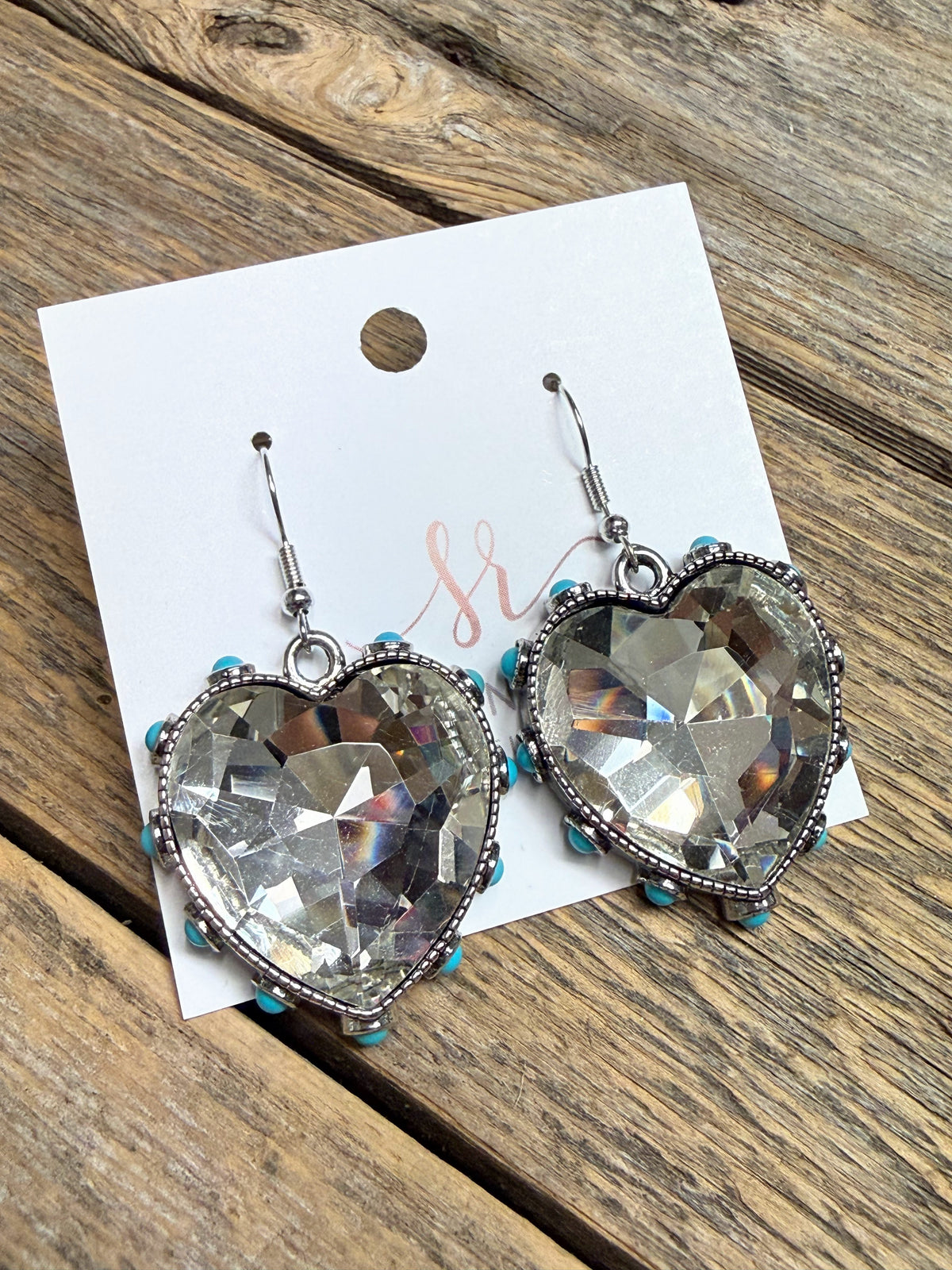 Clear Crystal Turquoise Heart Earrings | Silver