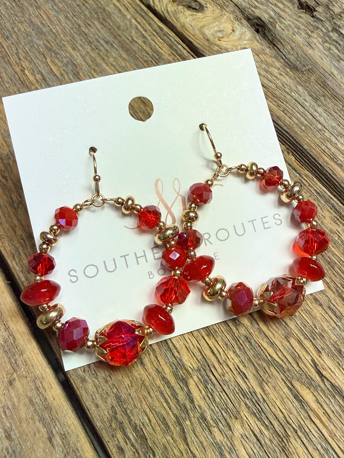 Beaded Circular Earrings | Red