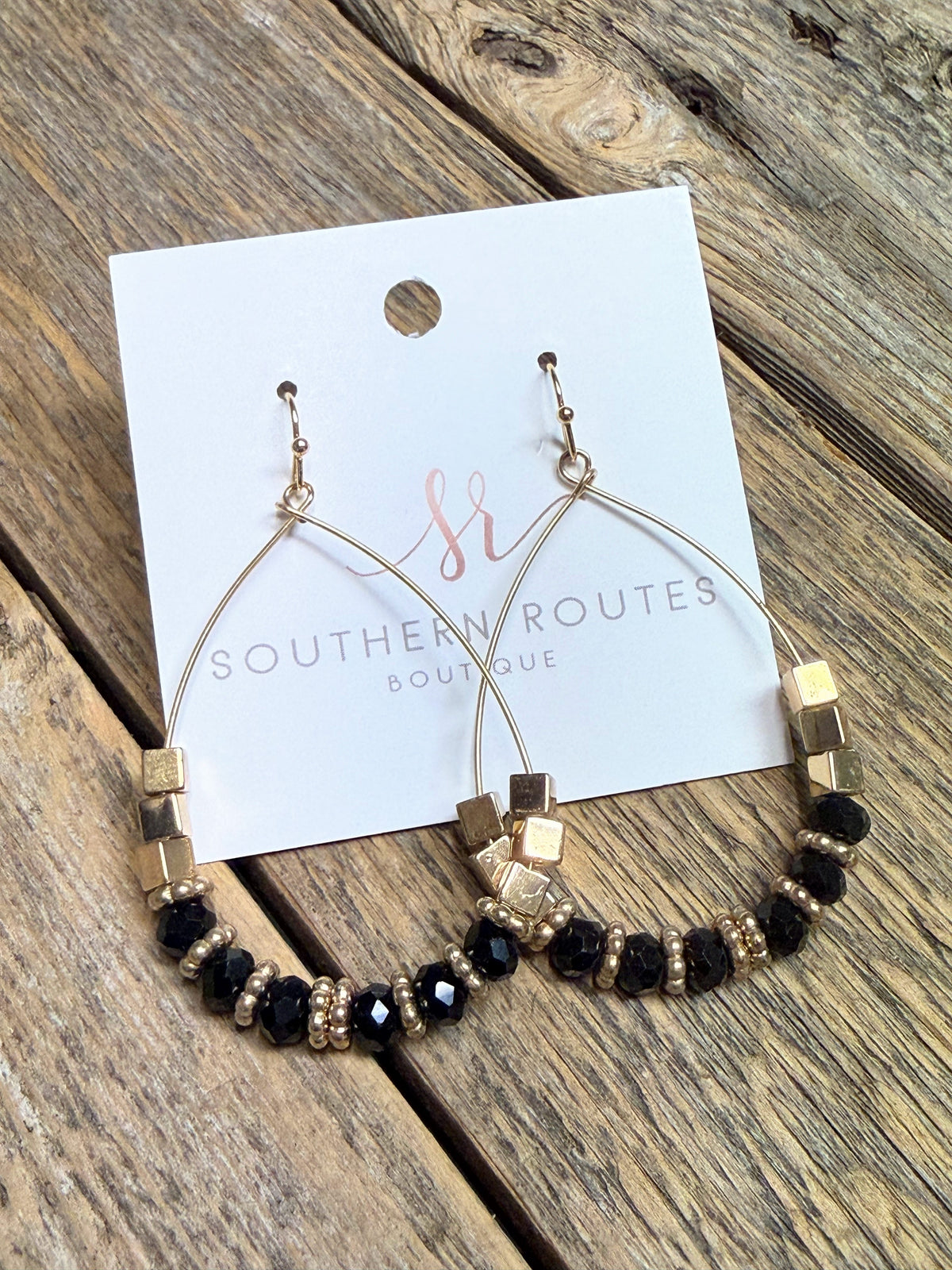 Beaded Teardrop Earrings | Black/Gold