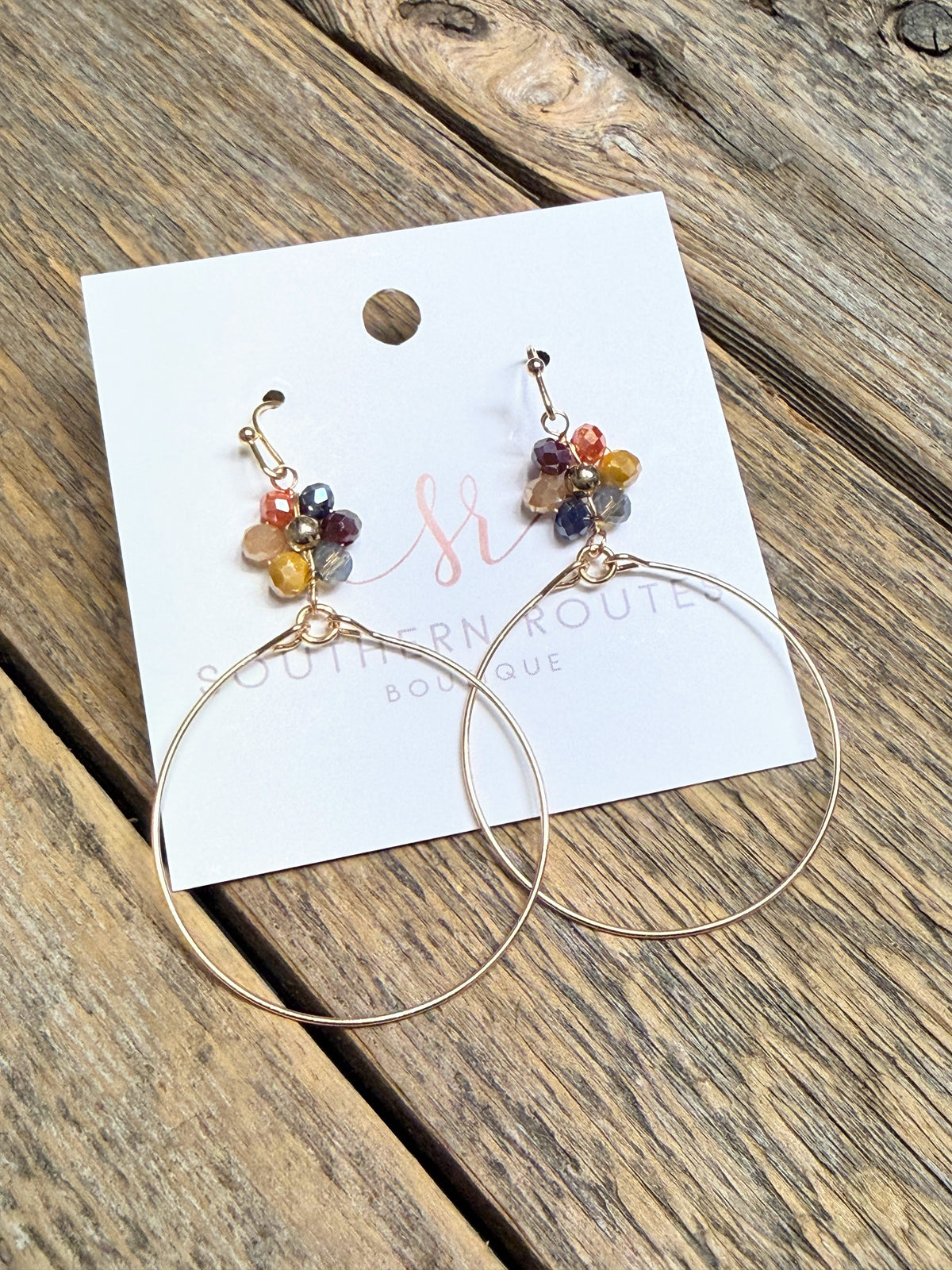 Beaded Flower Drop Circle Earrings | Dark Multi