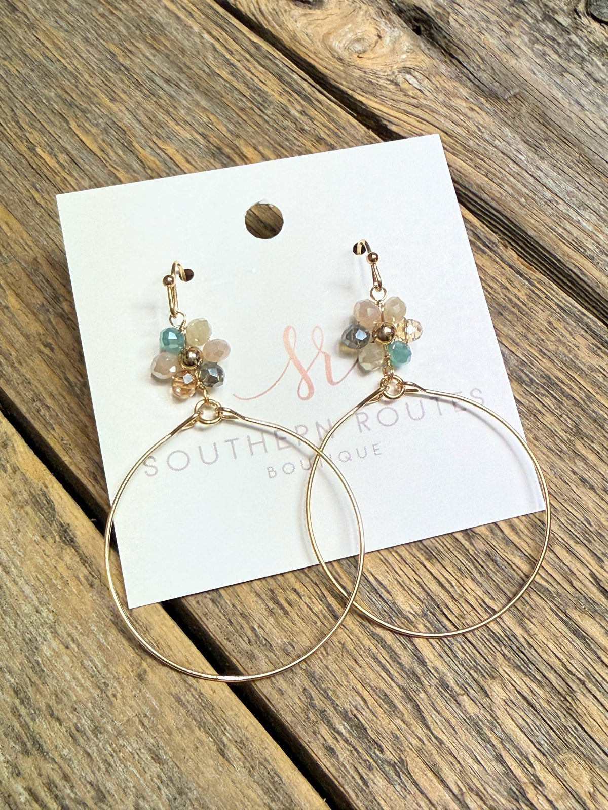 Beaded Flower Drop Circle Earrings | Pastel Multi