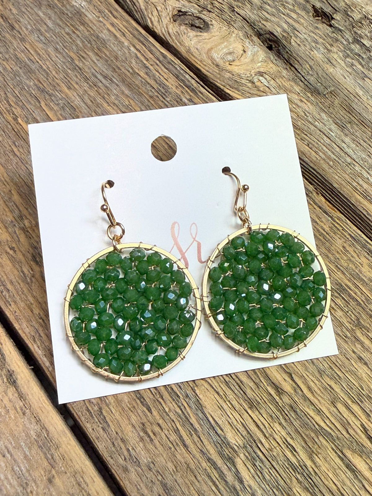Beaded Circle Earrings | Green/Gold