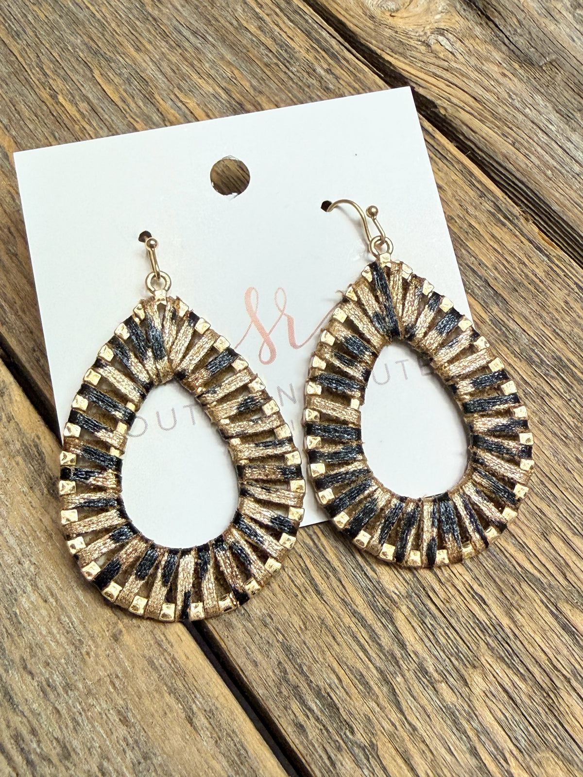 Shimmer Teardrop Leopard Suede Earrings | Gold