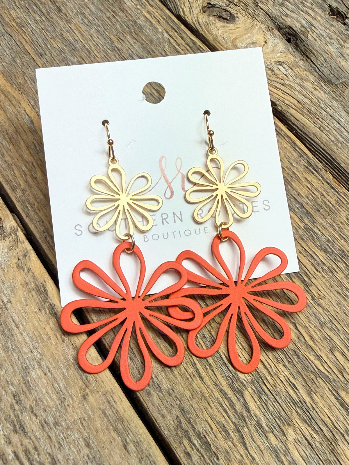 Flower Duo Earrings | Coral/Gold