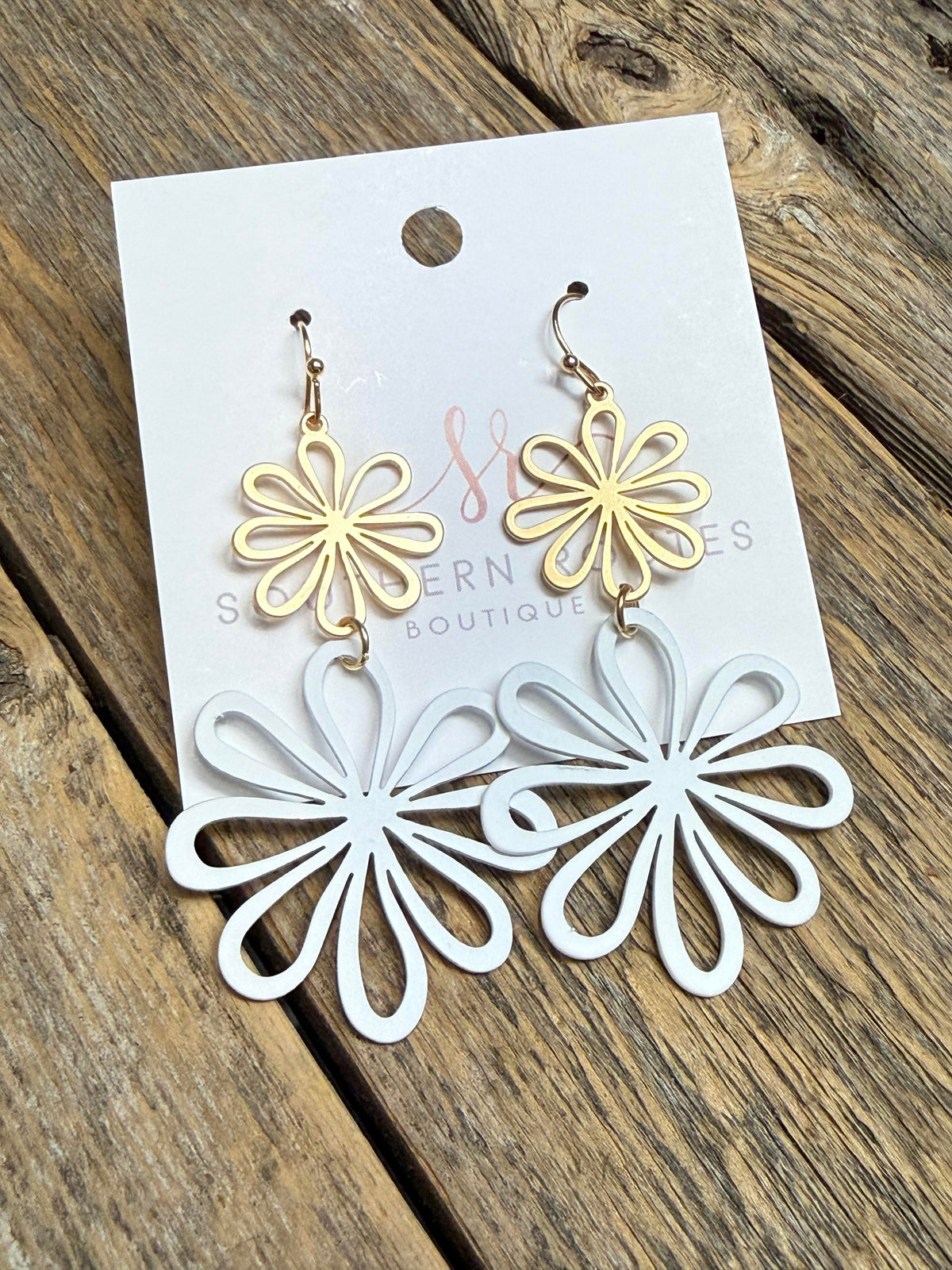 Flower Duo Earrings | White/Gold
