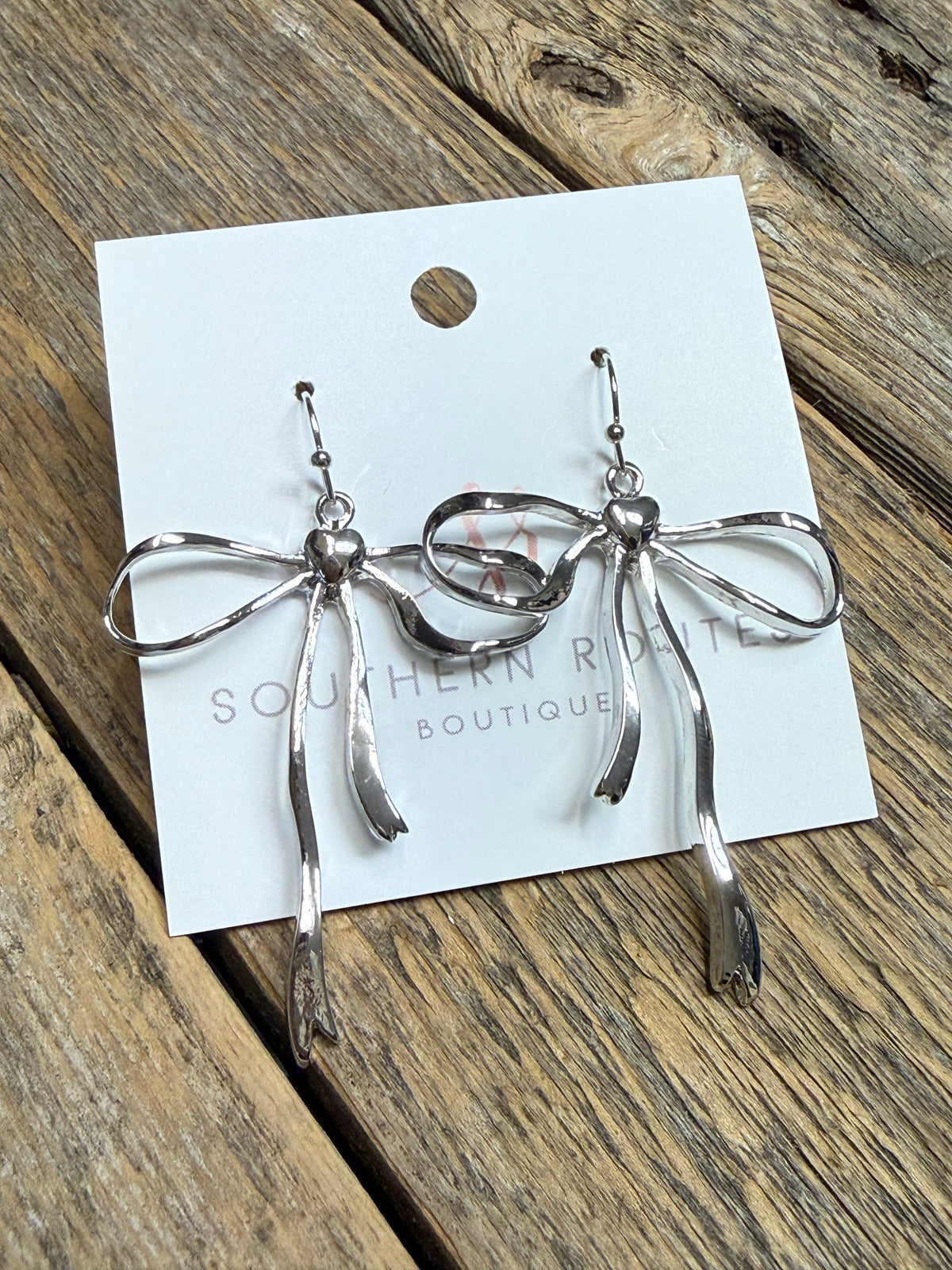 Ribbon Bow Dangle Earrings | Silver