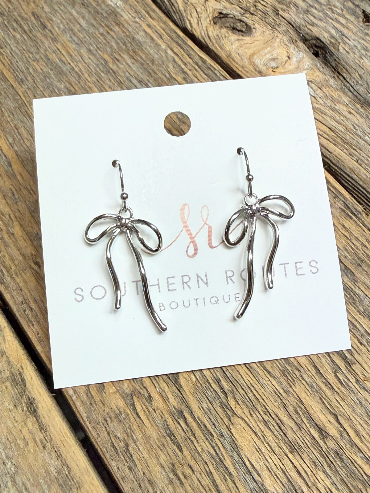 Ribbon Bow Dangle Earrings | Silver