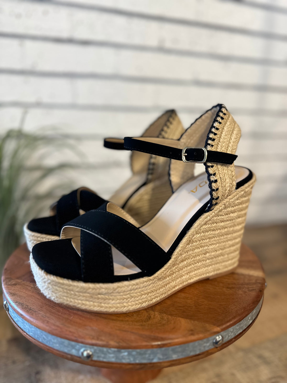 The Lorita Cross Strap Espadrille Wedge | Black