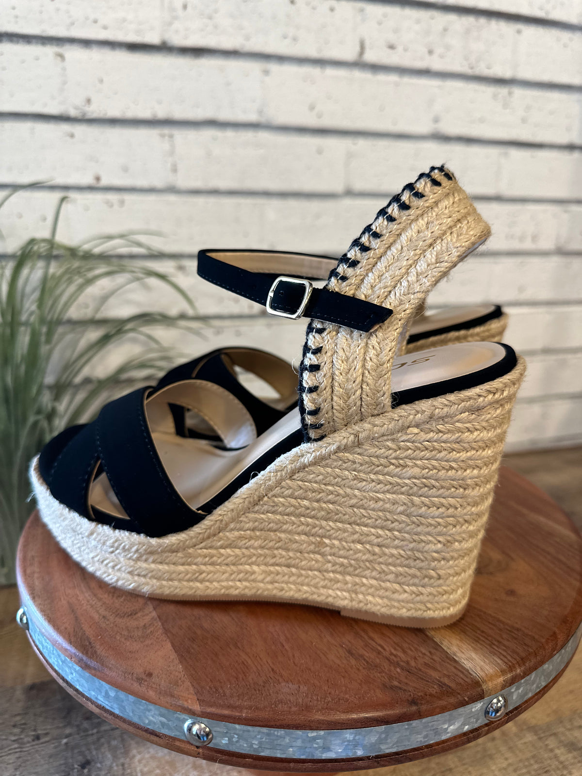 The Lorita Cross Strap Espadrille Wedge | Black