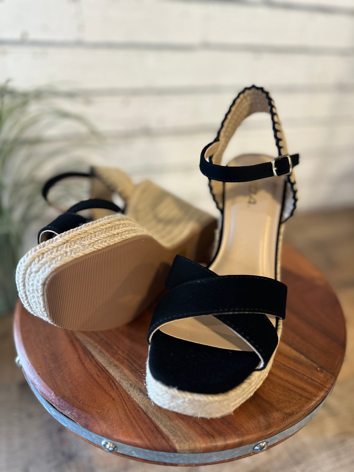 The Lorita Cross Strap Espadrille Wedge | Black