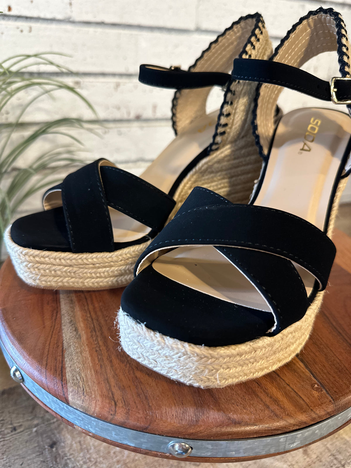 The Lorita Cross Strap Espadrille Wedge | Black