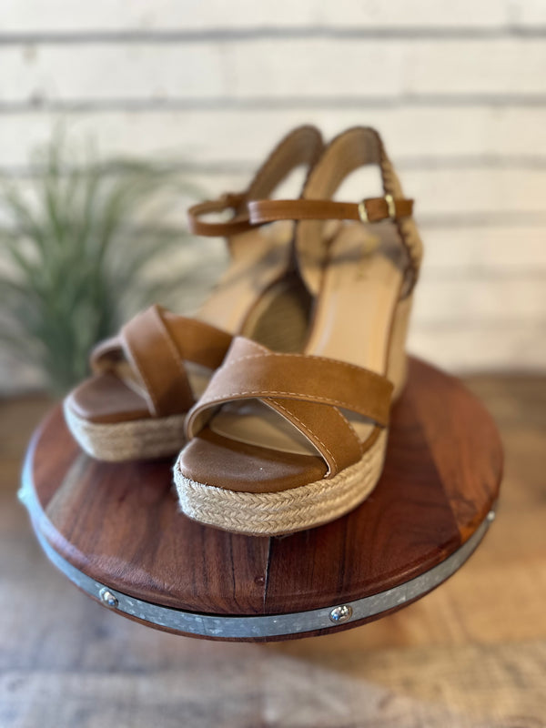 The Lorita Cross Strap Espadrille Wedge | Tan