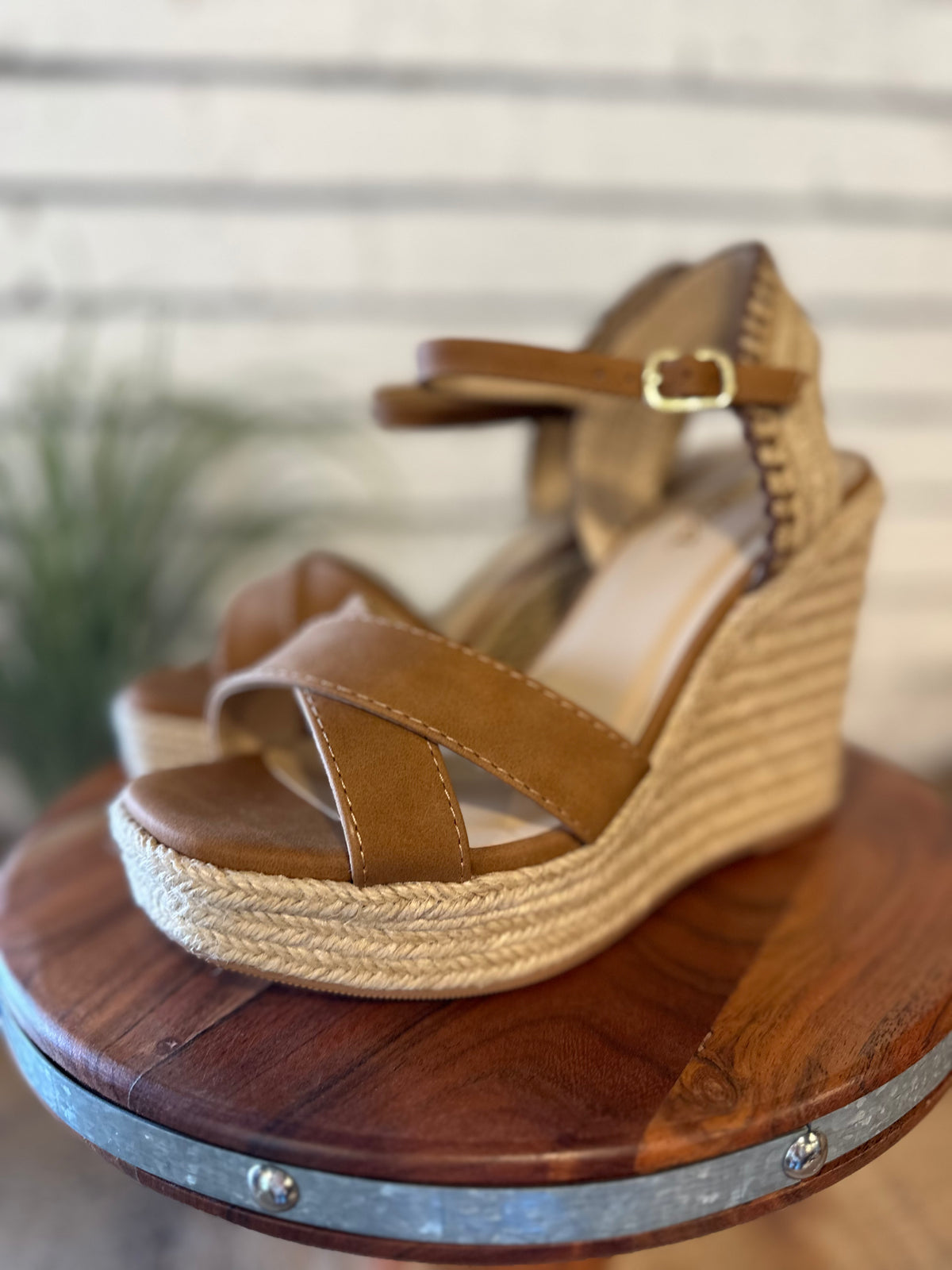 The Lorita Cross Strap Espadrille Wedge | Tan