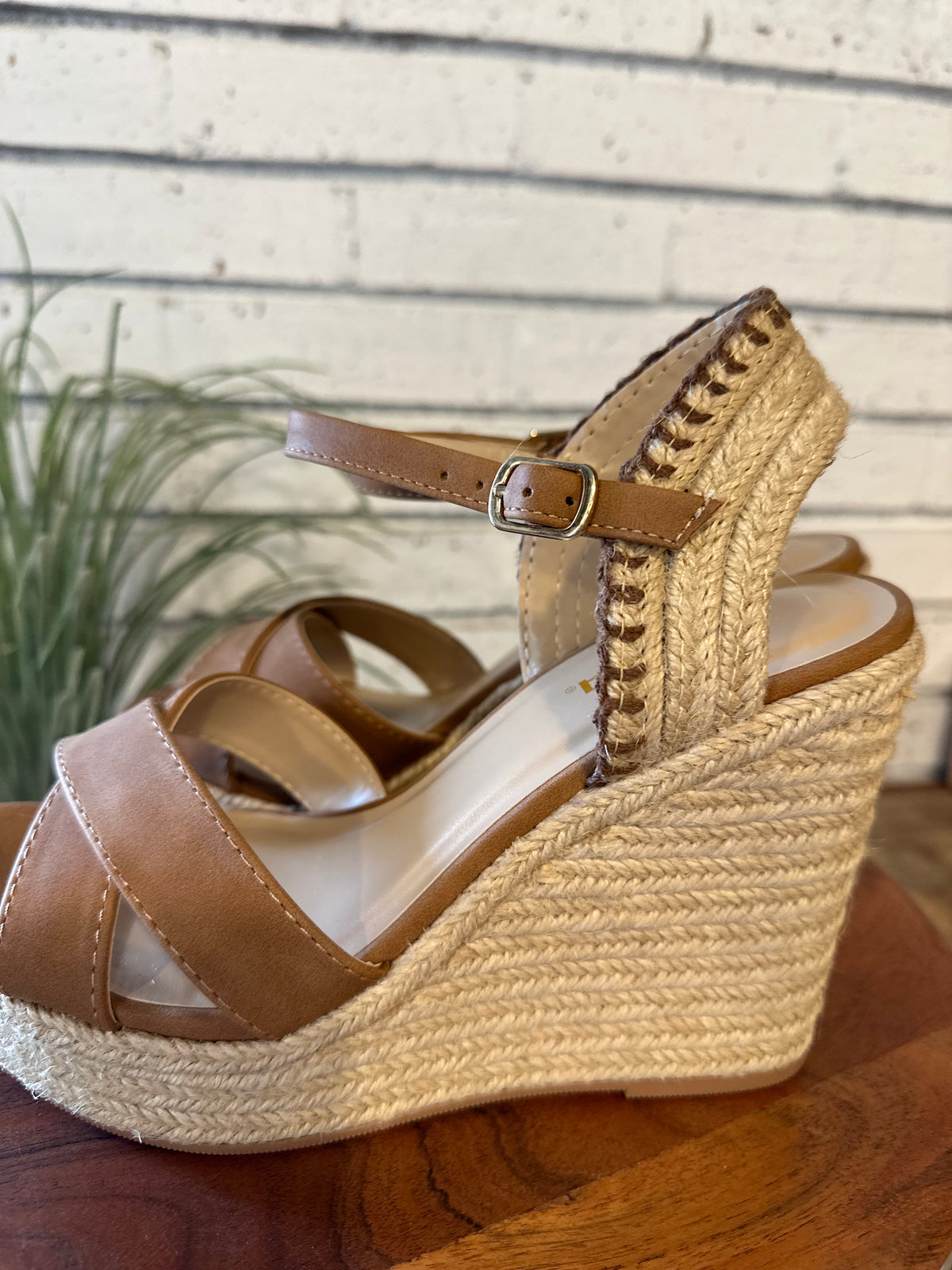 The Lorita Cross Strap Espadrille Wedge | Tan