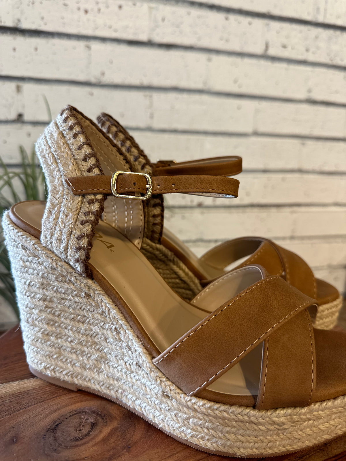 The Lorita Cross Strap Espadrille Wedge | Tan