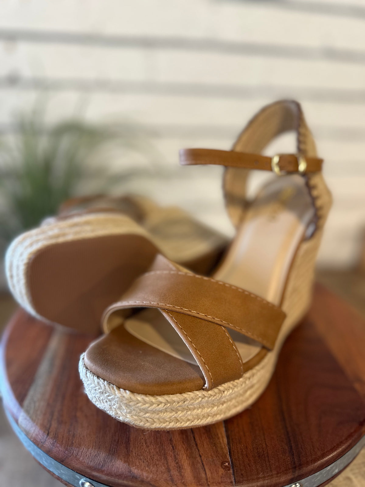 The Lorita Cross Strap Espadrille Wedge | Tan