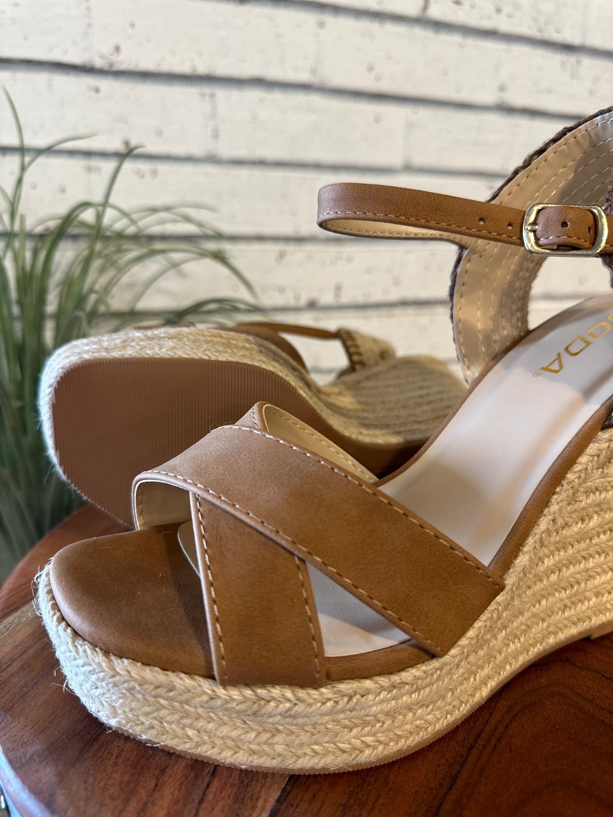 The Lorita Cross Strap Espadrille Wedge | Tan