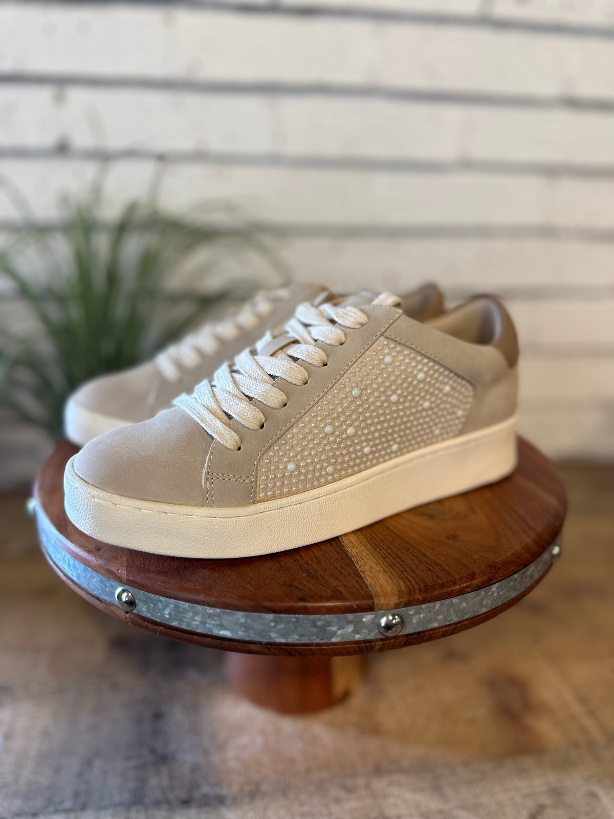 The Berne Pearl Studded Sneaker | Light Grey