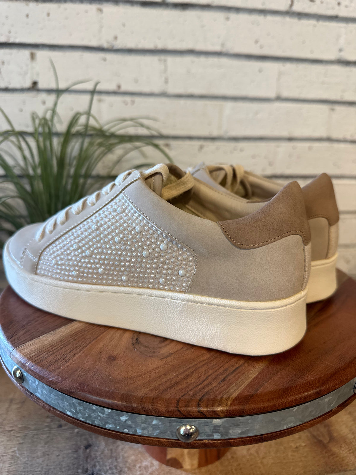 The Berne Pearl Studded Sneaker | Light Grey