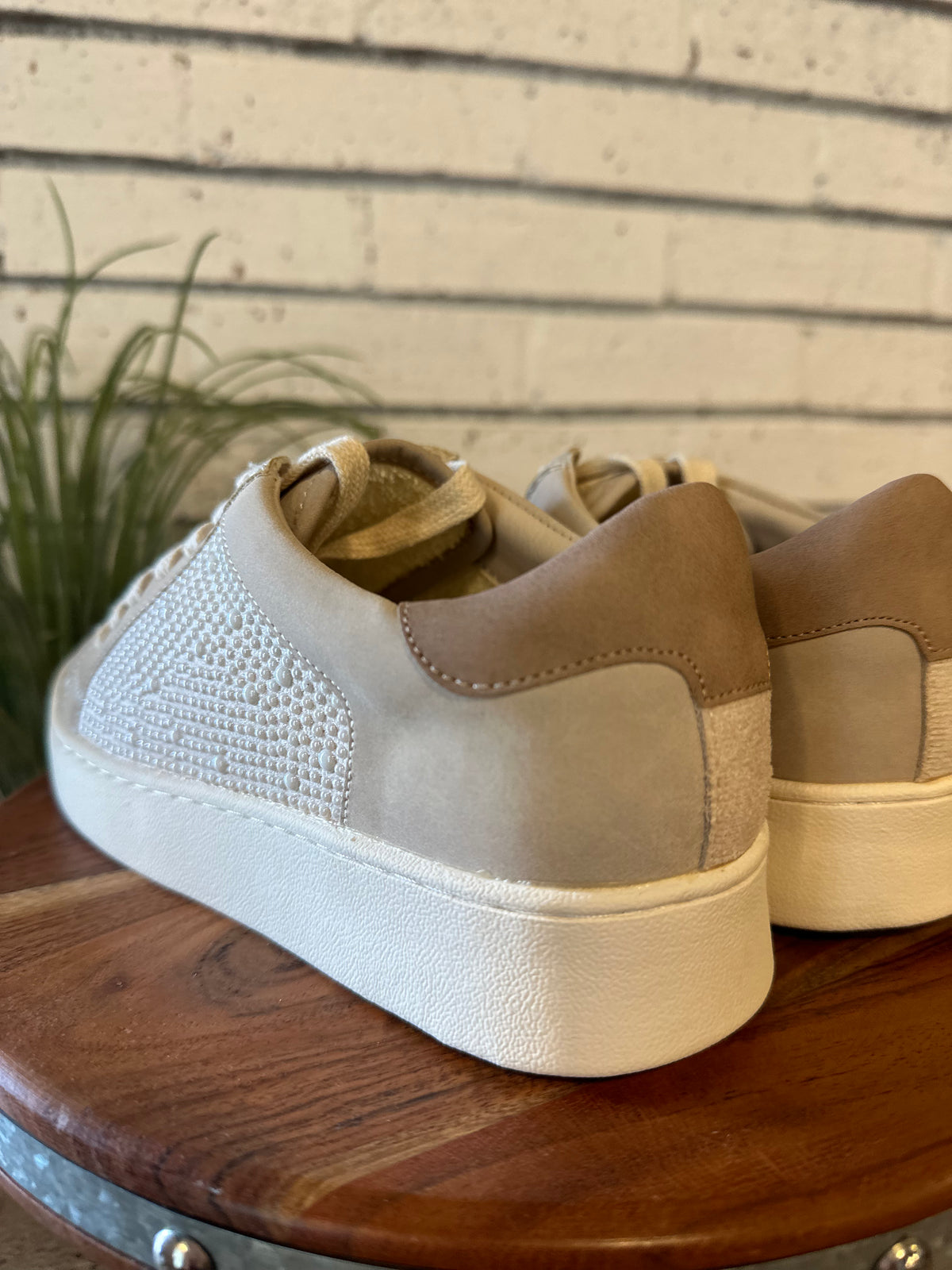 The Berne Pearl Studded Sneaker | Light Grey