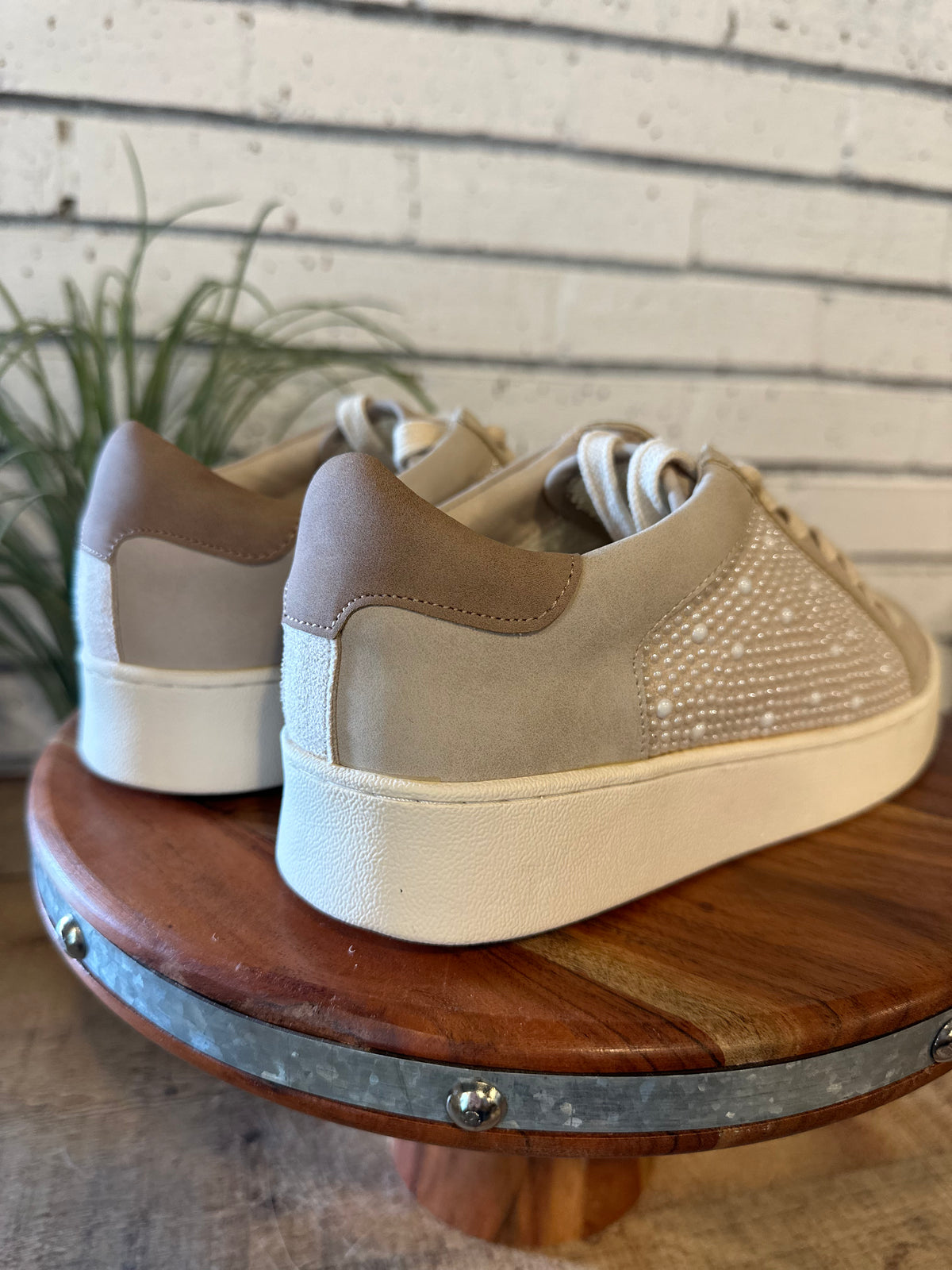 The Berne Pearl Studded Sneaker | Light Grey