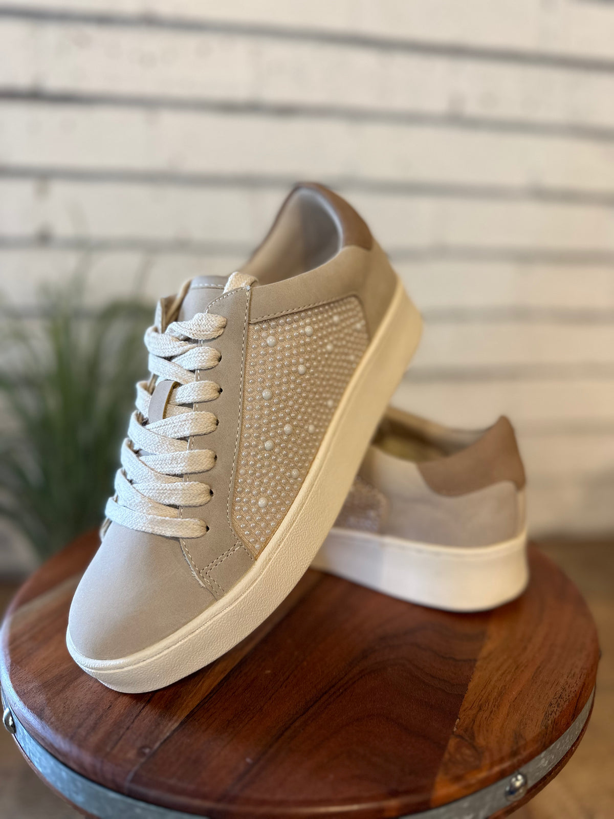 The Berne Pearl Studded Sneaker | Light Grey