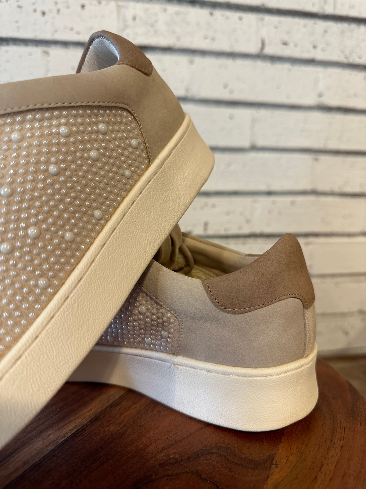 The Berne Pearl Studded Sneaker | Light Grey