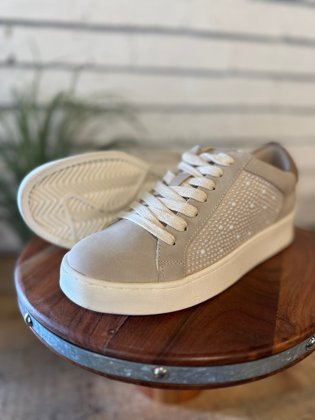 The Berne Pearl Studded Sneaker | Light Grey