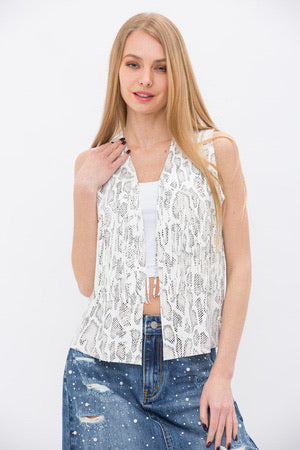 Sleeveless Open Front Fringe Vest | Snake