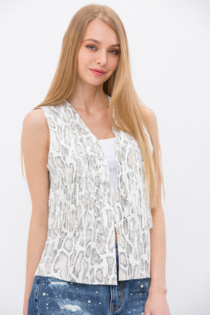 Sleeveless Open Front Fringe Vest | Snake
