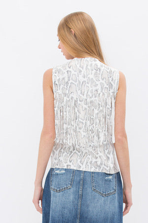 Sleeveless Open Front Fringe Vest | Snake