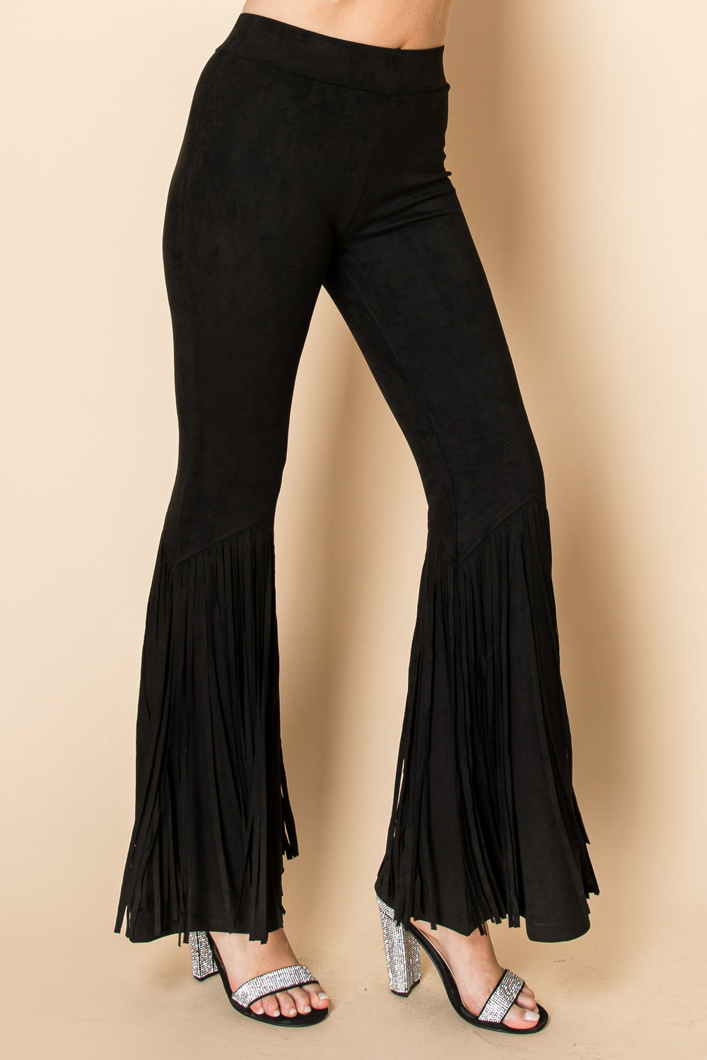 Fringe Suede Flare Pants | Black