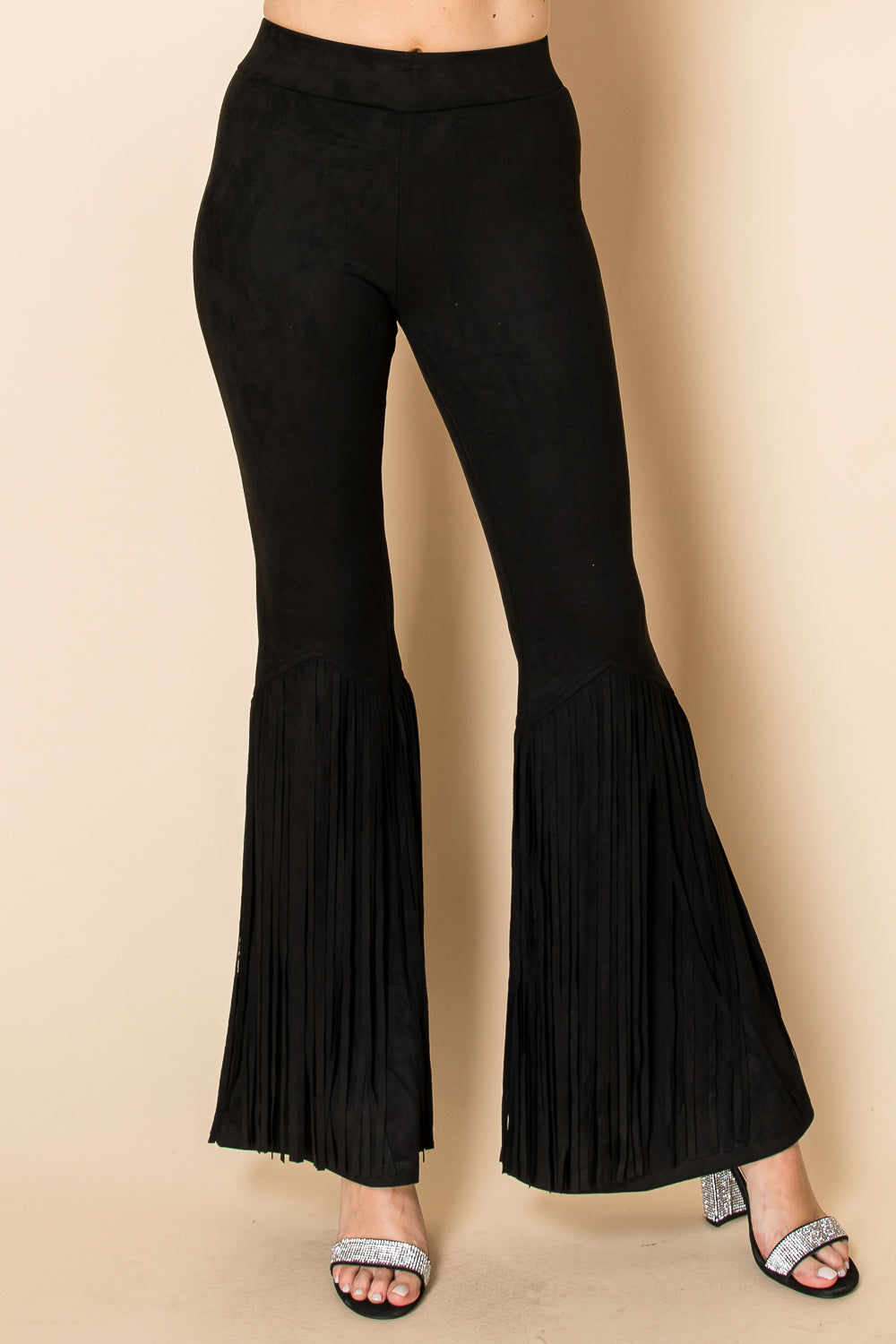 Fringe Suede Flare Pants | Black