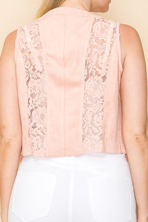 Suede Lace Rhinestone Vest | Peach