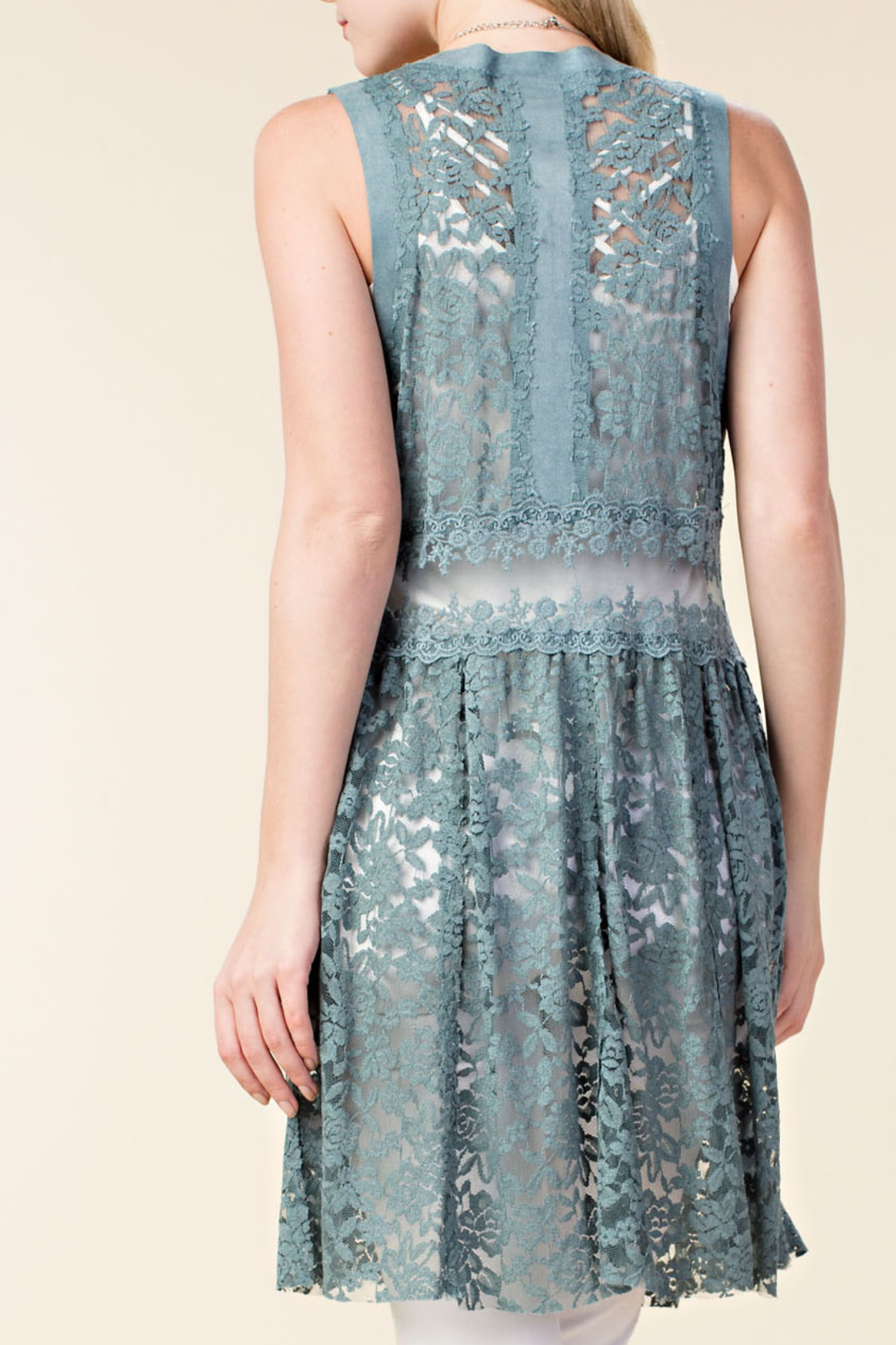 Suede Trim Lace Vest | Turquoise Blue